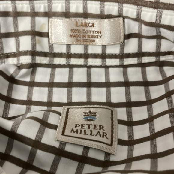 Peter Millar Mens Brown White Gingham Button Down Check Shirt Size Large - Picture 5 of 6